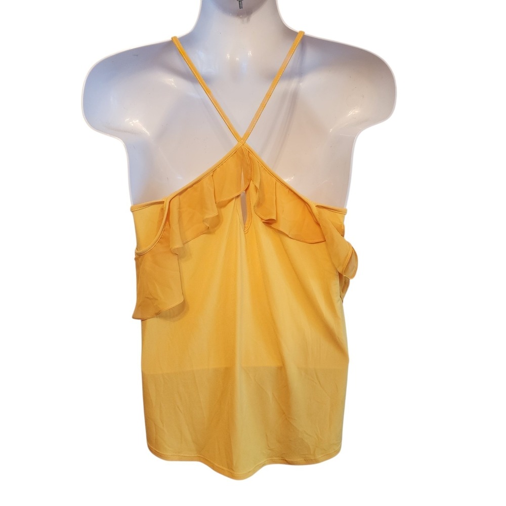 BCBGeneration Honeygold Ruffle Cold Shoulder Top Women's Medium NWT - Picture 2 of 7
